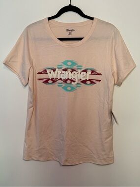 Wrangler Cream Short Sleeve Tee with Turquoise & Burgundy Southwestern Graphic